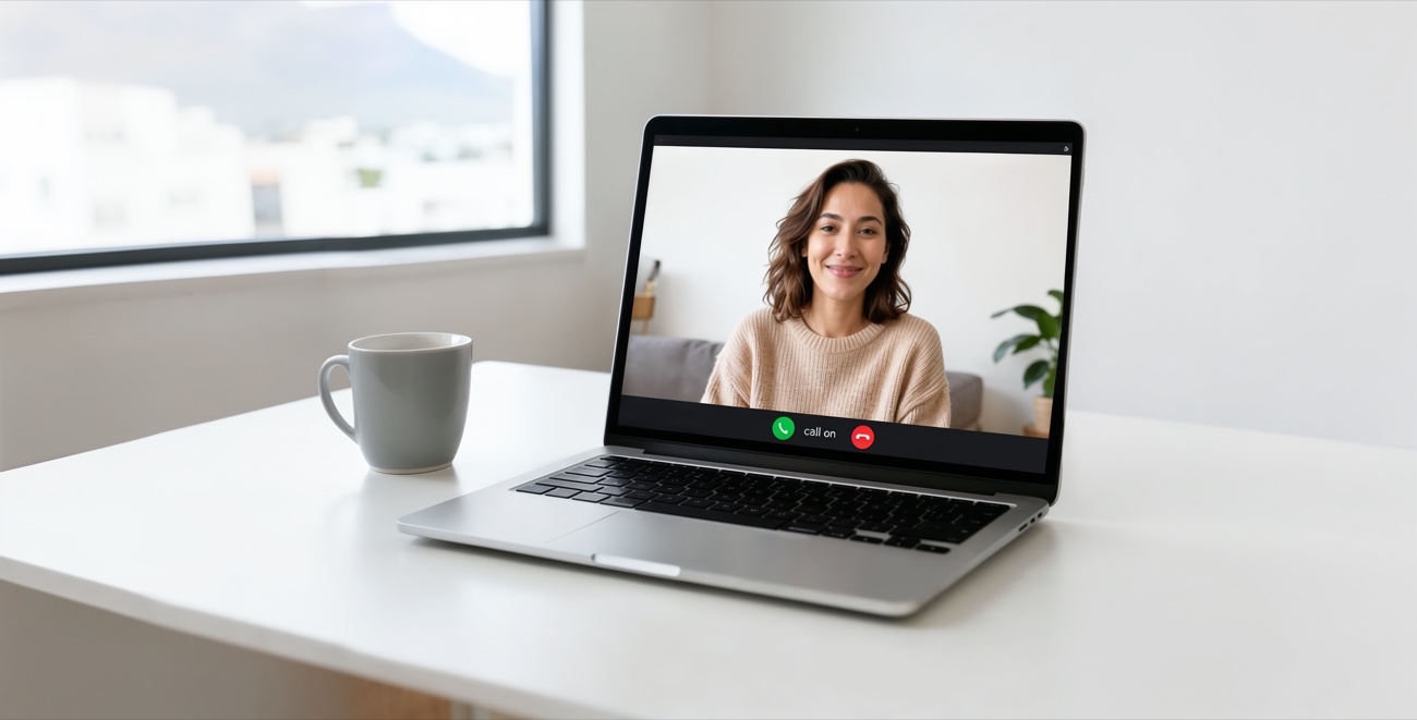 A calm, private space set up for an online therapy session