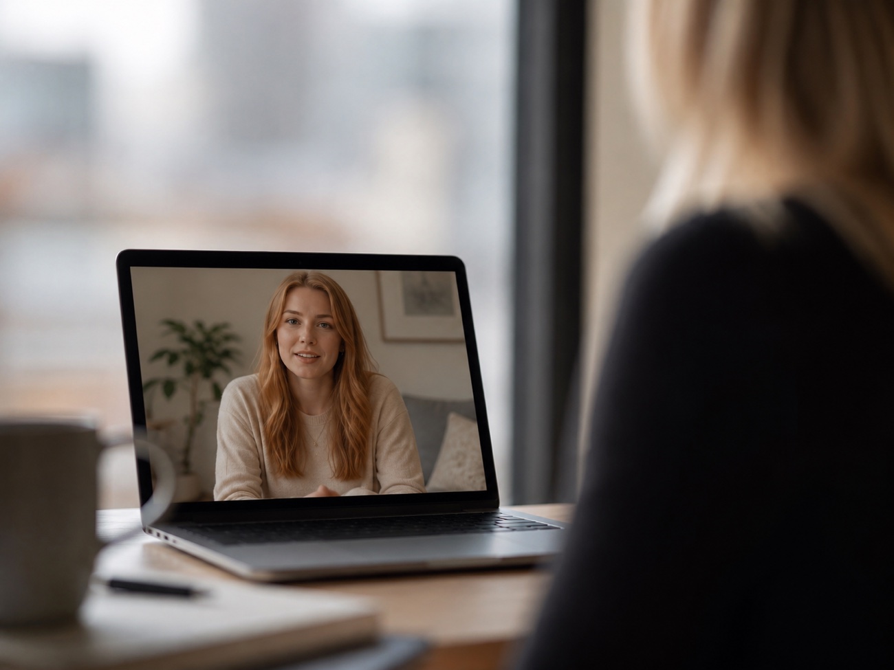 A psychologist and client in an online therapy session